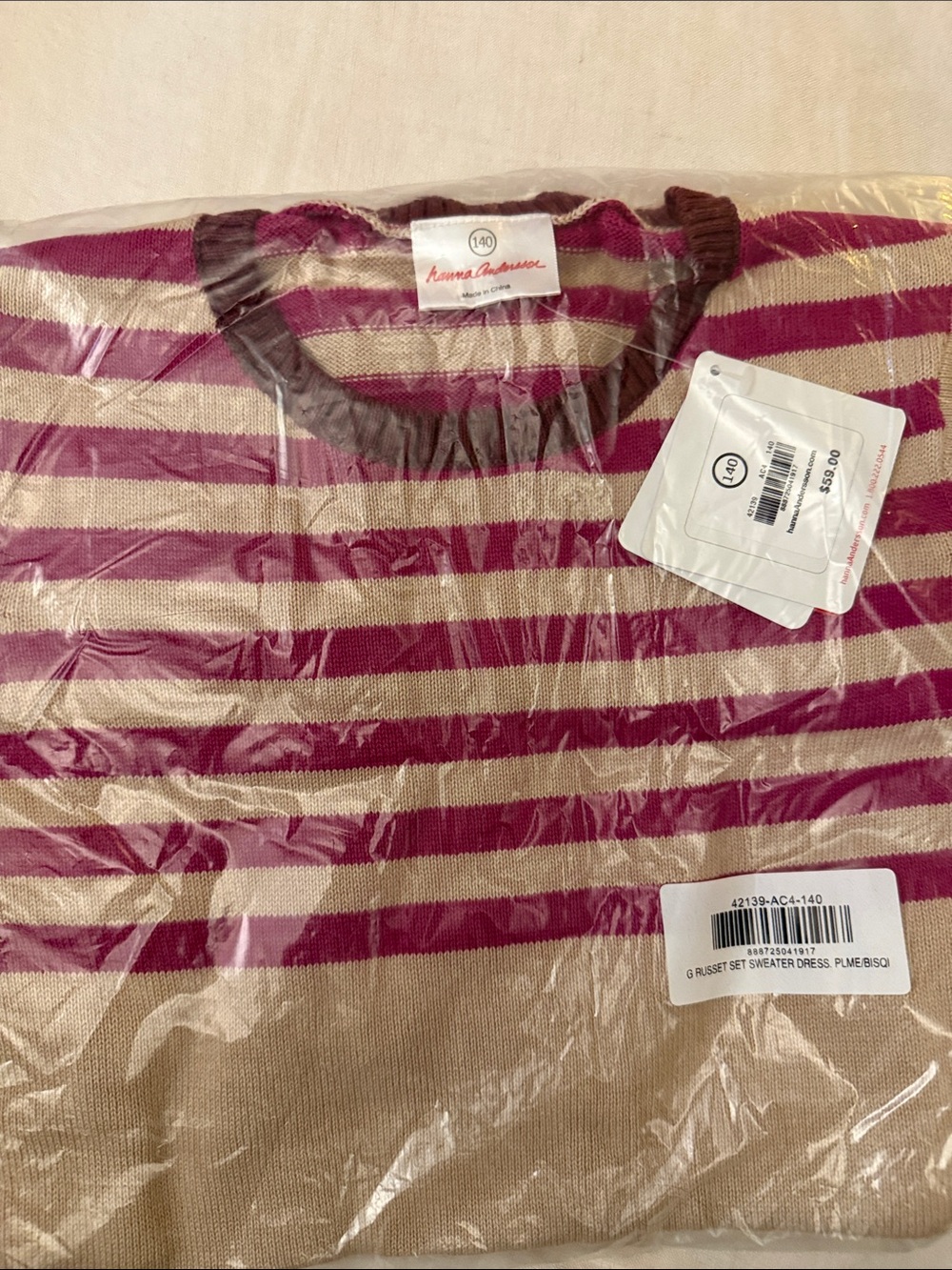 Hanna Andersson Pink and Cream Striped Sweater Dress
